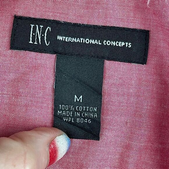 Pre-Owed INC International Concept Womens Button Down Red Shirt Size M - Picture 7 of 7
